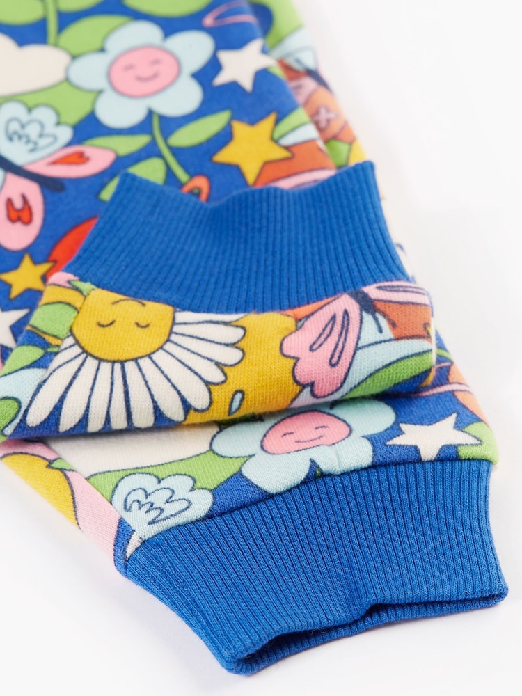 Pantalones de chándal abrigados con estampado de flores en azul de Frugi - Imagen 2 de 4
