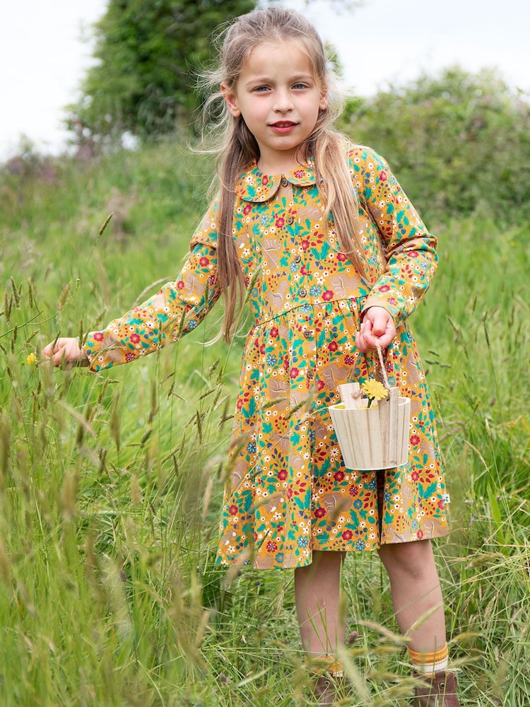 Frugi gelbes Herbstkleid mit durchgehendem Print - Bild 1 von 6