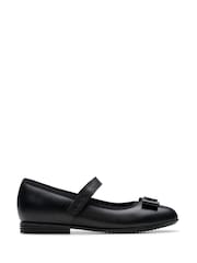 Clarks Black Standard Fit (F) Finja Tap Mary Jane Bow Leather Shoes - Image 1 of 6
