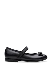 Clarks Black Standard Fit (F) Finja Tap Mary Jane Bow Leather Shoes - Image 1 of 7