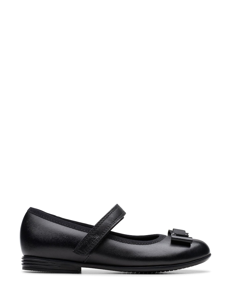 Clarks Black Standard Fit (F) Finja Tap Mary Jane Bow Leather Shoes - Image 1 of 7