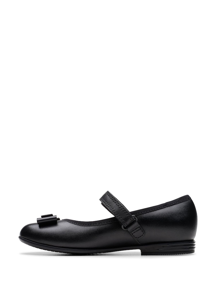 Clarks Black Standard Fit (F) Finja Tap Mary Jane Bow Leather Shoes - Image 2 of 7