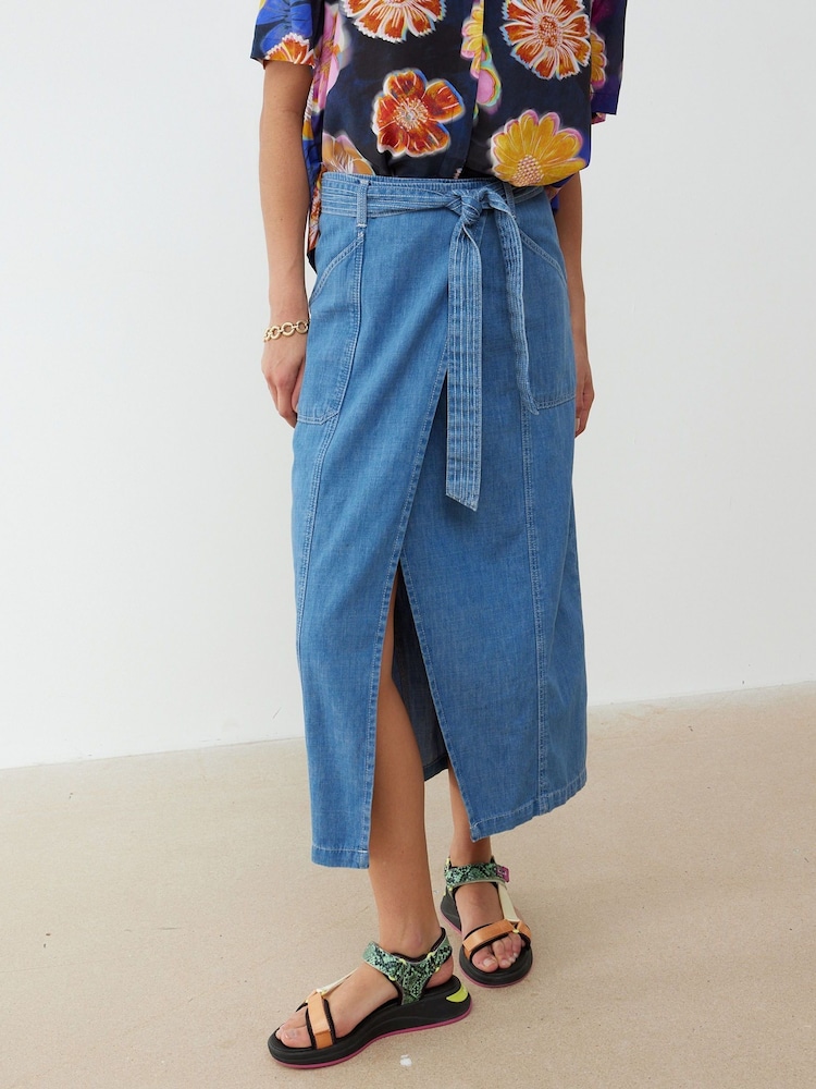 Oliver Bonas Denim-Midirock aus Chambray mit Taillenbindung - Bild 1 von 9