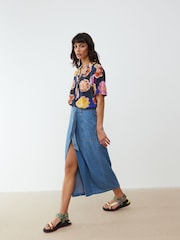 Oliver Bonas Denim-Midirock aus Chambray mit Taillenbindung - Bild 3 von 9