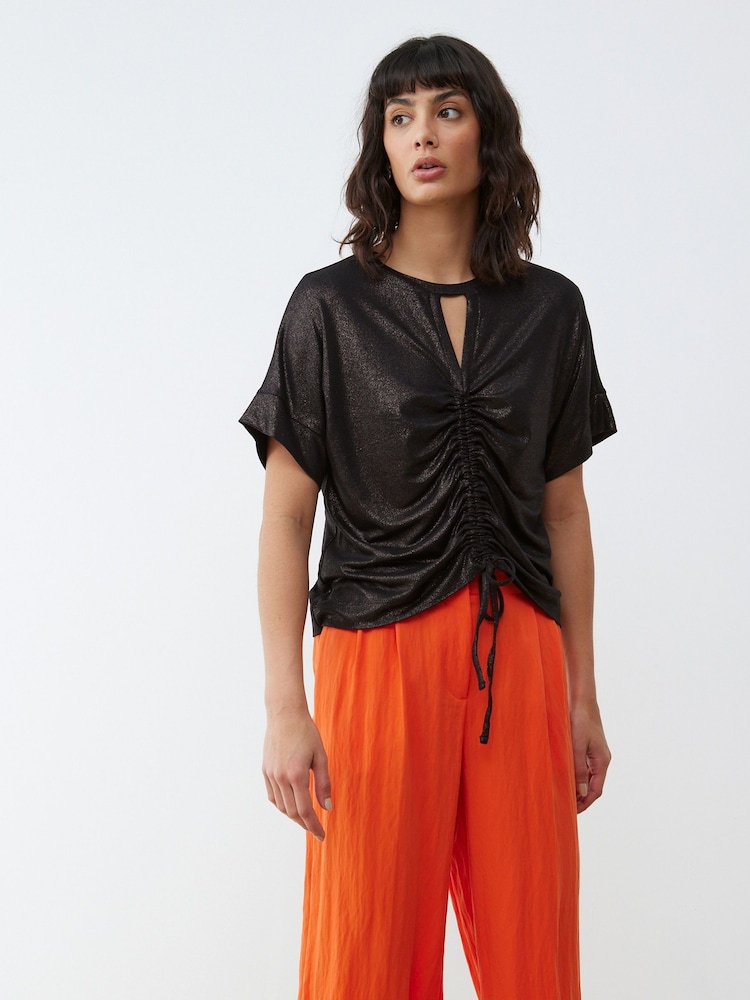 Oliver Bonas Black Metallic Drawstring Keyhole Top - Image 1 of 9 Oliver Bonas Black Metallic Drawstring Keyhole Top - Image 1 of 9
