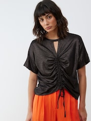 Oliver Bonas Metallic-Top mit Kordelzug und Schlüsselloch-Ausschnitt - Bild 3 von 9