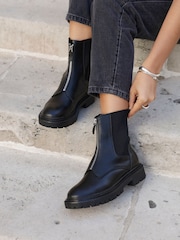 Linzi Black PU Franca Ankle Boots With Zip Detail - Image 1 of 5