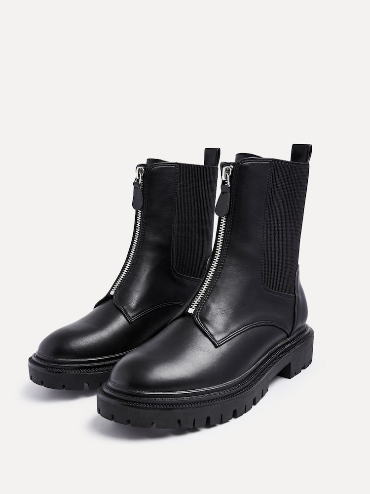 Linzi Black PU Franca Ankle Boots With Zip Detail - Image 4 of 5