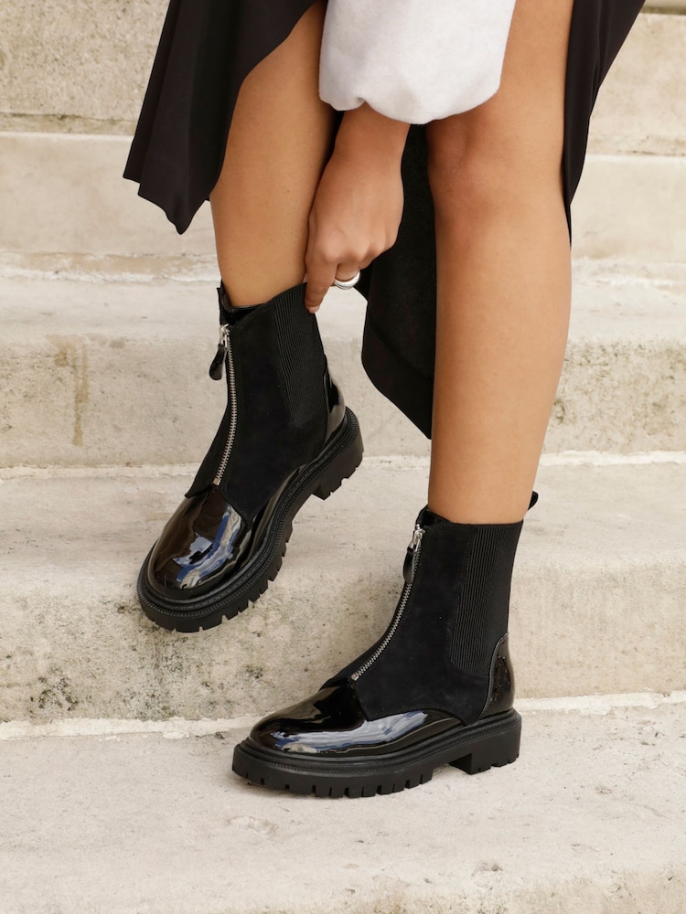 Linzi Black Patent Suede Franca Ankle Boots With Zip Detail - Image 2 of 6