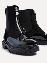 Linzi Black Patent Suede Franca Ankle Boots With Zip Detail - Image 5 of 6