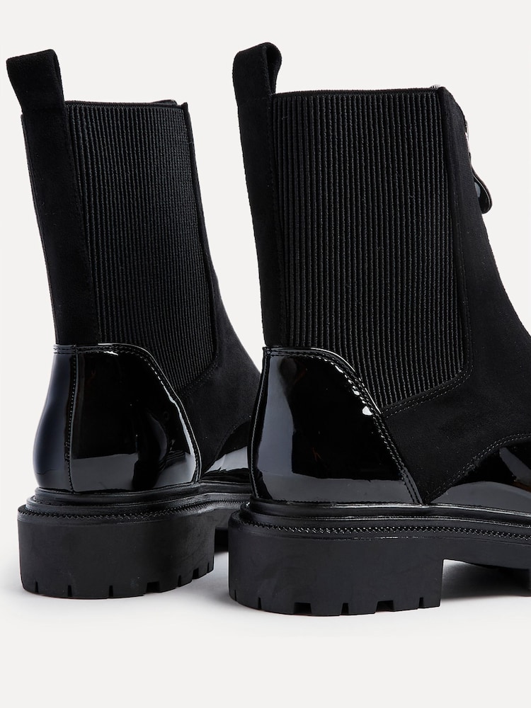 Linzi Black Patent Suede Franca Ankle Boots With Zip Detail - Image 6 of 6