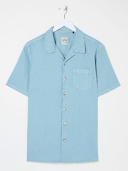 FatFace Bugle Light Blue Linen Cotton Shirt - Image 8 of 8