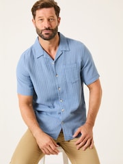 FatFace Bugle Blue Stripe Short Sleeve Linen Cotton Shirt - Image 1 of 10