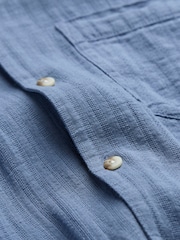 FatFace Bugle Blue Stripe Short Sleeve Linen Cotton Shirt - Image 10 of 10