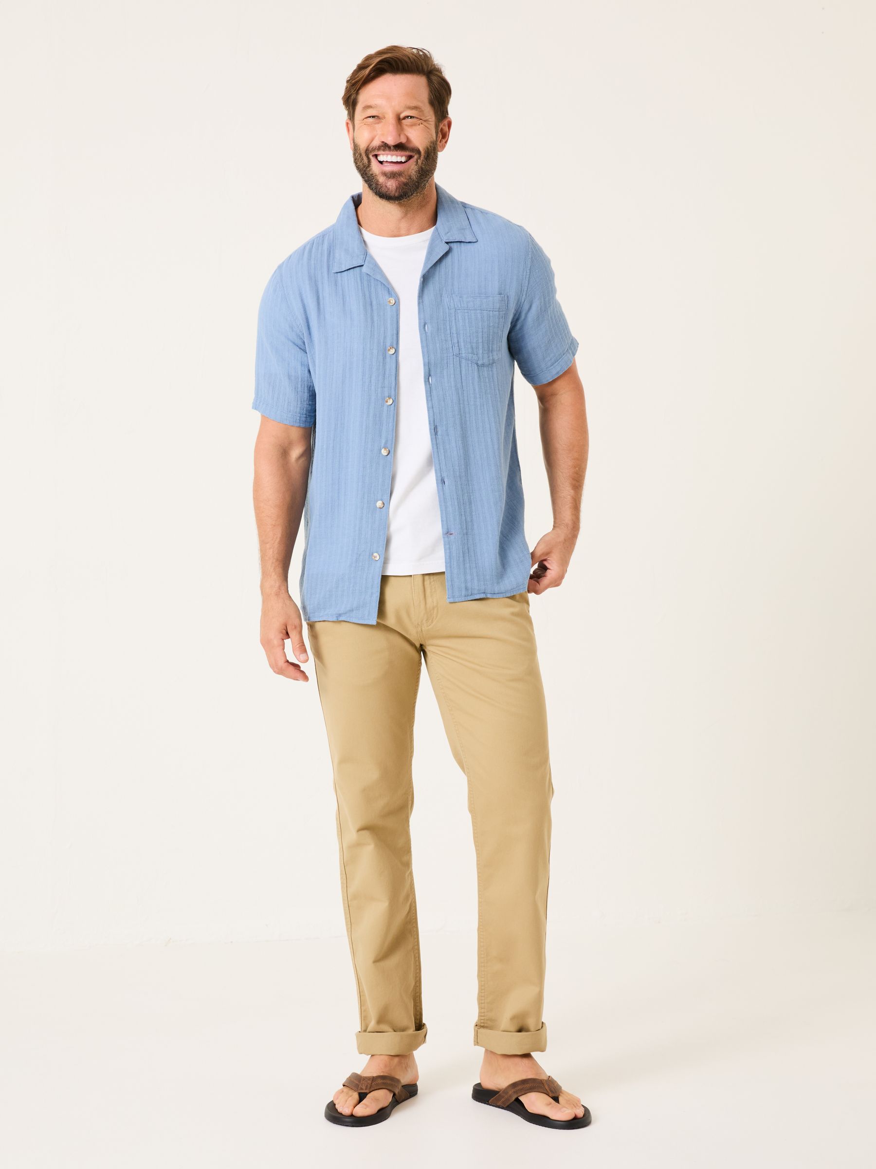 Buy FatFace Bugle Blue Stripe Short Sleeve Linen Cotton Shirt from the