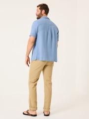 FatFace Bugle Blue Stripe Short Sleeve Linen Cotton Shirt - Image 3 of 10