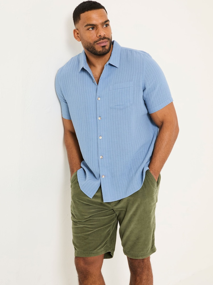 Blauw gestreept - FatFace Short Sleeve Linen Cotton Shirt - Image 5 of 10