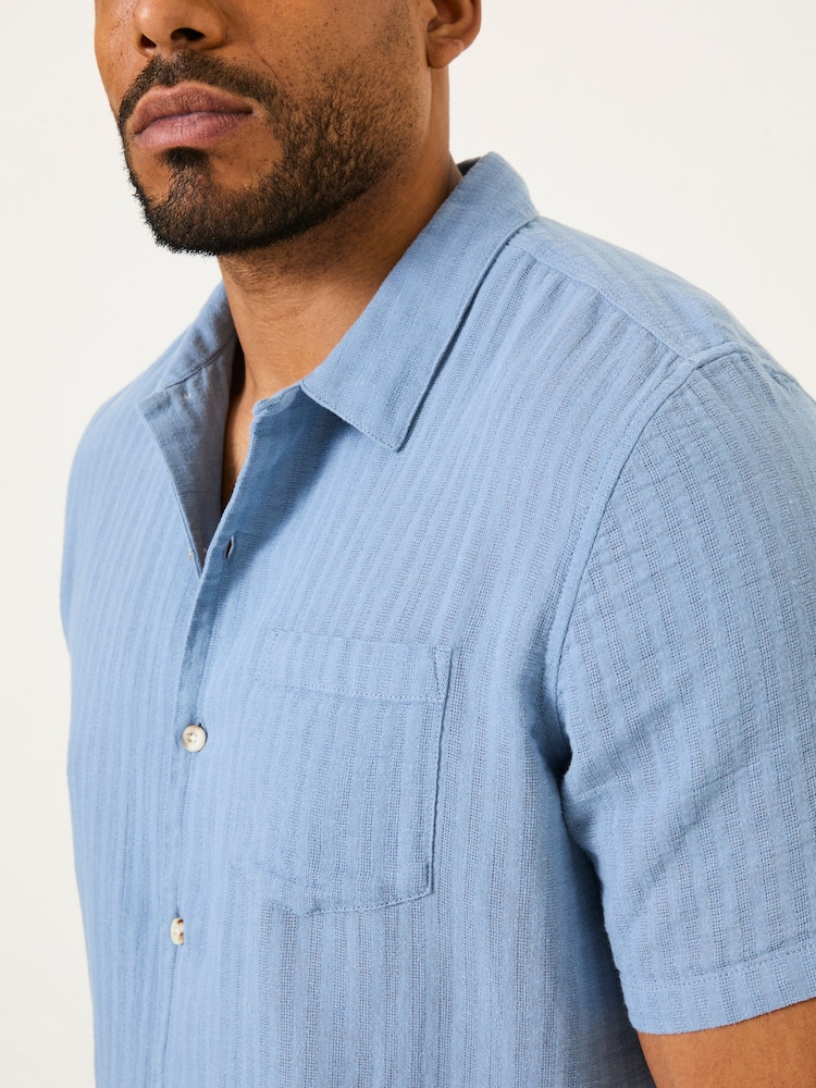 Blauw gestreept - FatFace Short Sleeve Linen Cotton Shirt - Image 6 of 10