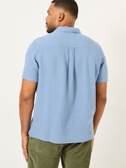 FatFace Bugle Blue Stripe Short Sleeve Linen Cotton Shirt - Image 7 of 10