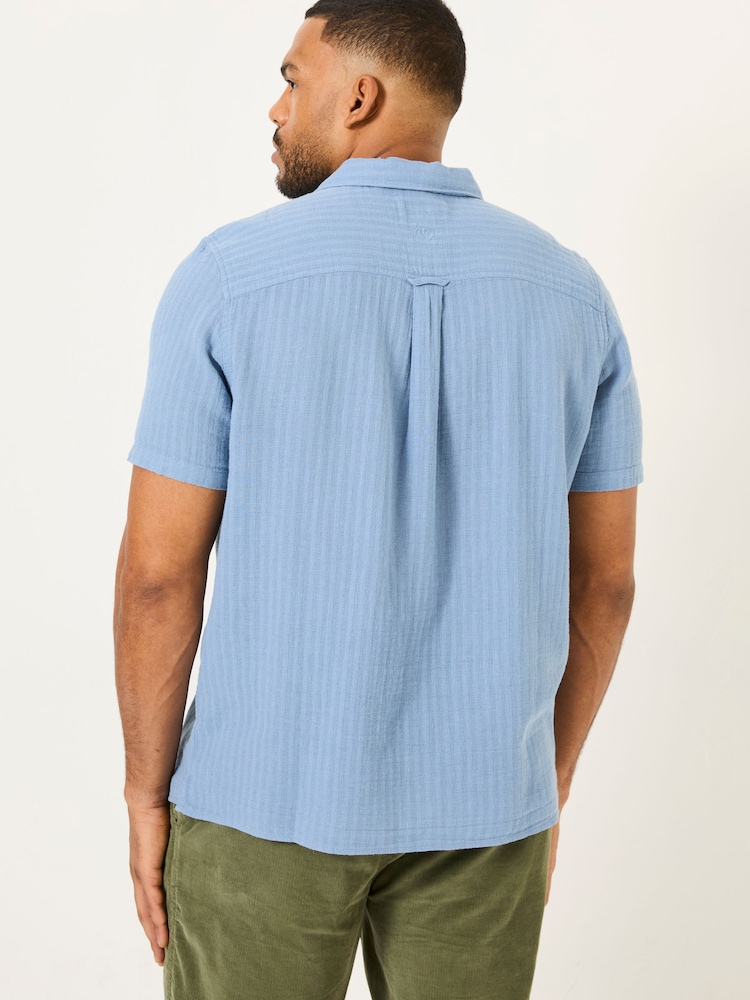 Blauw gestreept - FatFace Short Sleeve Linen Cotton Shirt - Image 7 of 10