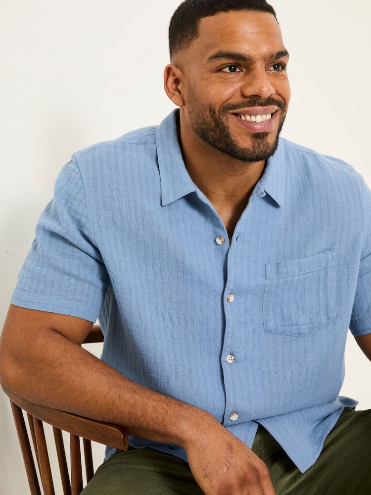 Blauw gestreept - FatFace Short Sleeve Linen Cotton Shirt - Image 8 of 10