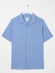 FatFace Bugle Blue Stripe Short Sleeve Linen Cotton Shirt - Image 9 of 10