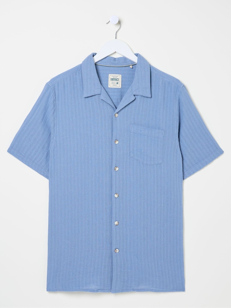 Blauw gestreept - FatFace Short Sleeve Linen Cotton Shirt - Image 9 of 10