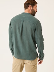FatFace Bugle Dusky Green Long Sleeve Grandad Linen Cotton Shirt - Image 2 of 5