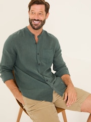 FatFace Bugle Dusky Green Long Sleeve Grandad Linen Cotton Shirt - Image 3 of 5
