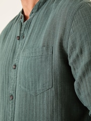 FatFace Bugle Dusky Green Long Sleeve Grandad Linen Cotton Shirt - Image 4 of 5
