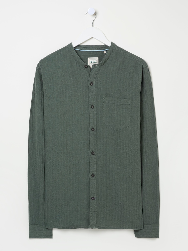 FatFace Bugle Dusky Green Long Sleeve Grandad Linen Cotton Shirt - Image 5 of 5