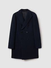 Reiss Navy Herringbone Cliff Wool Blend Herringbone Twill Overcoat - Image 2 of 6