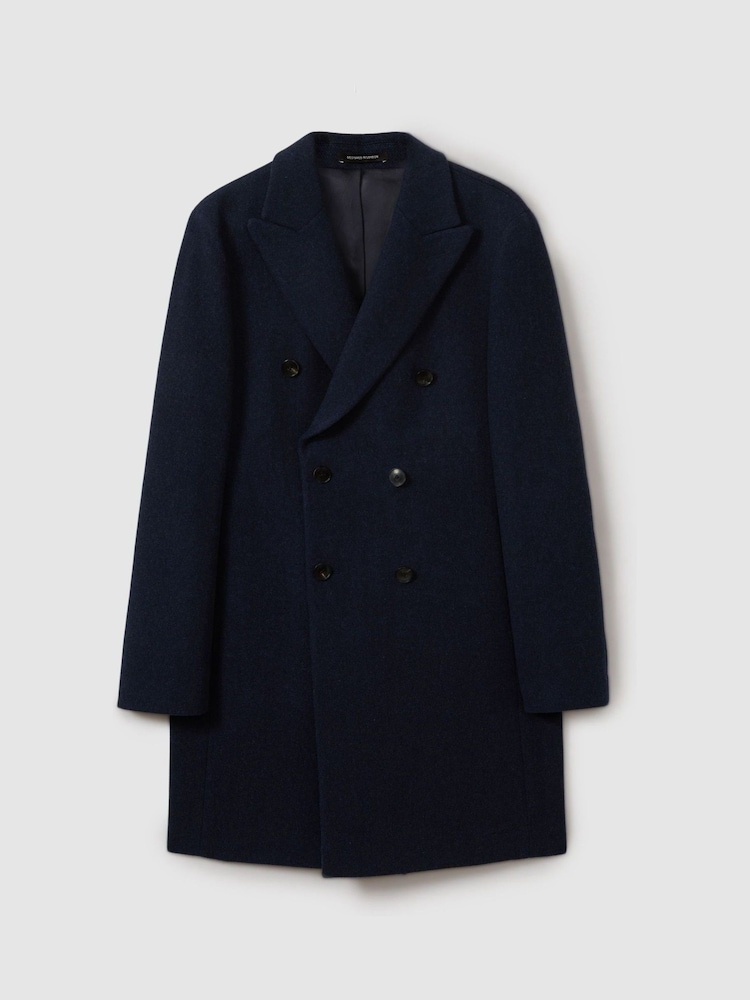 Reiss Navy Herringbone Cliff Wool Blend Herringbone Twill Overcoat - Image 2 of 6