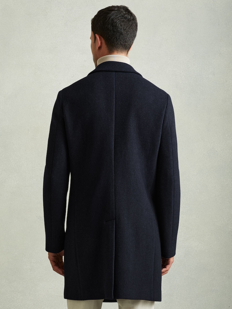 Reiss Navy Herringbone Cliff Wool Blend Herringbone Twill Overcoat - Image 5 of 6