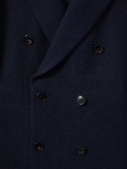 Reiss Navy Herringbone Cliff Wool Blend Herringbone Twill Overcoat - Image 6 of 6