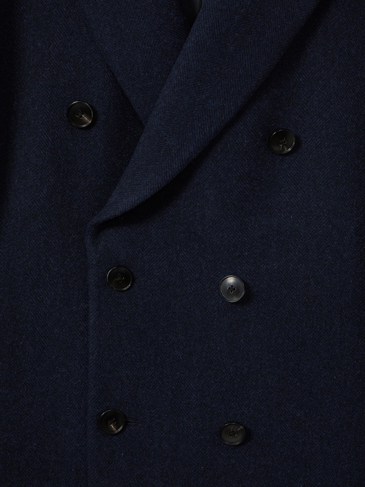 Reiss Navy Herringbone Cliff Wool Blend Herringbone Twill Overcoat - Image 6 of 6