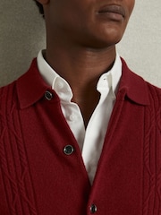 Reiss Red Lockhurst Wool Cabled-Knitted Cardigan - Image 4 of 6