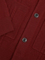 Reiss Red Lockhurst Wool Cabled-Knitted Cardigan - Image 6 of 6