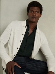 Reiss White Lockhurst Wool Cabled-Knitted Cardigan - Image 1 of 6