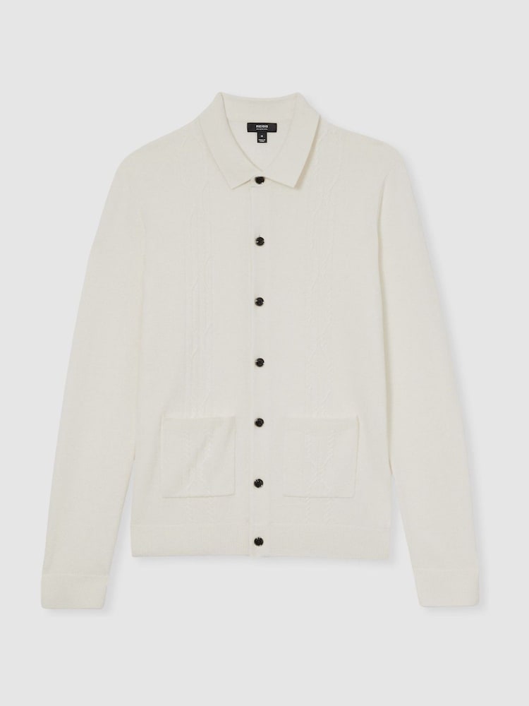 Reiss White Lockhurst Wool Cabled-Knitted Cardigan - Image 2 of 6