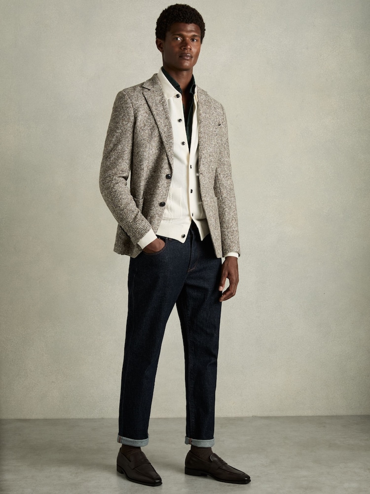 Biały - Reiss Lockhurst Wool Cabled Knitted Cardigan - Image 3 of 6