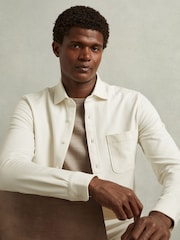 Reiss Off White Kappo Cotton Blend Twill Overshirt - Image 1 of 6