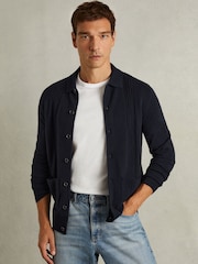 Reiss Navy Lockhurst Wool Cabled-Knitted Cardigan - Image 1 of 5