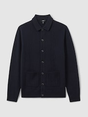 Reiss Navy Lockhurst Wool Cabled-Knitted Cardigan - Image 2 of 5