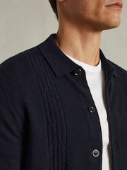 Reiss Navy Lockhurst Wool Cabled-Knitted Cardigan - Image 3 of 5