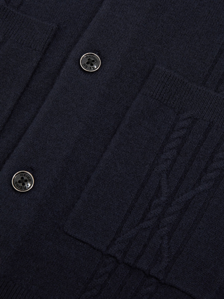 Reiss Navy Lockhurst Wool Cabled-Knitted Cardigan - Image 5 of 5