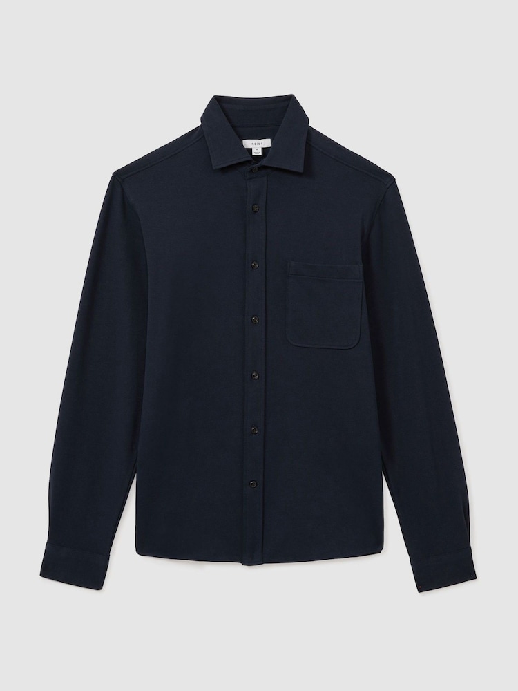 Reiss Navy Kappo Cotton Blend Twill Overshirt - Image 2 of 6