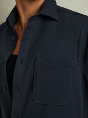 Reiss Navy Kappo Cotton Blend Twill Overshirt - Image 3 of 6