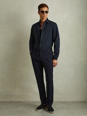 Reiss Navy Kappo Cotton Blend Twill Overshirt - Image 5 of 6