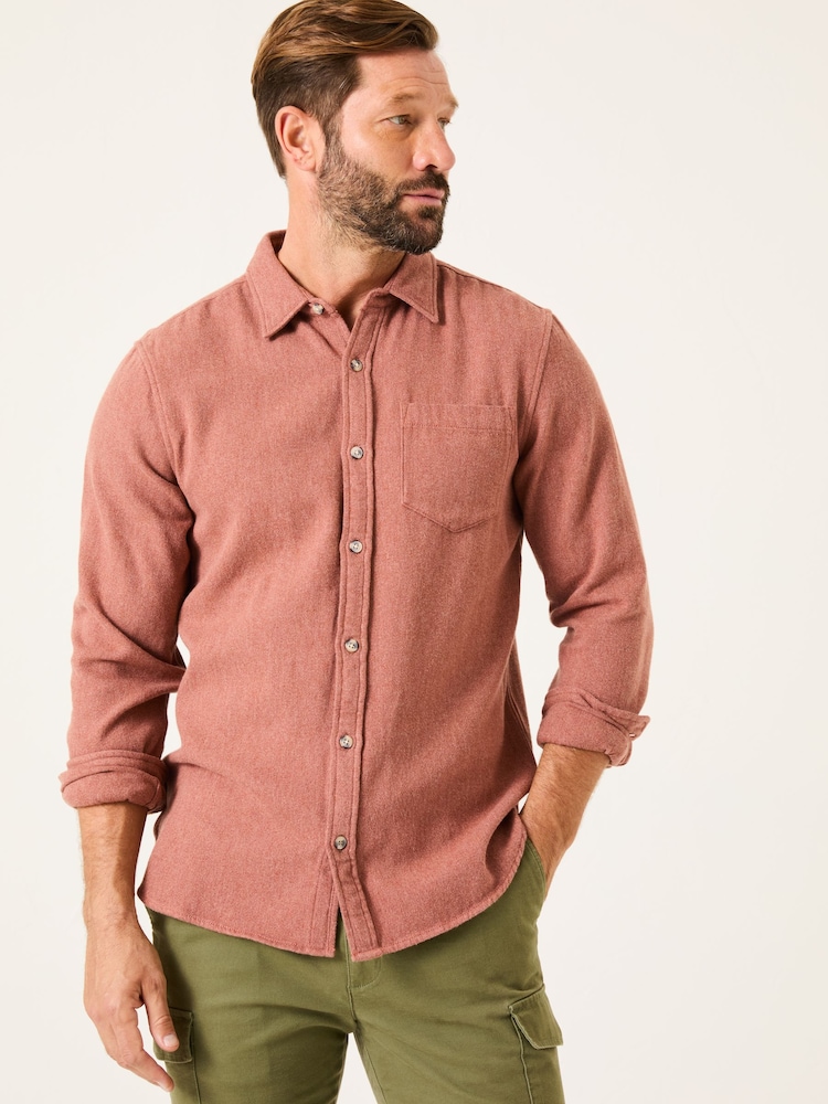 FatFace Rust Brown Long Sleeve Brushed Shirt - Image 1 of 6